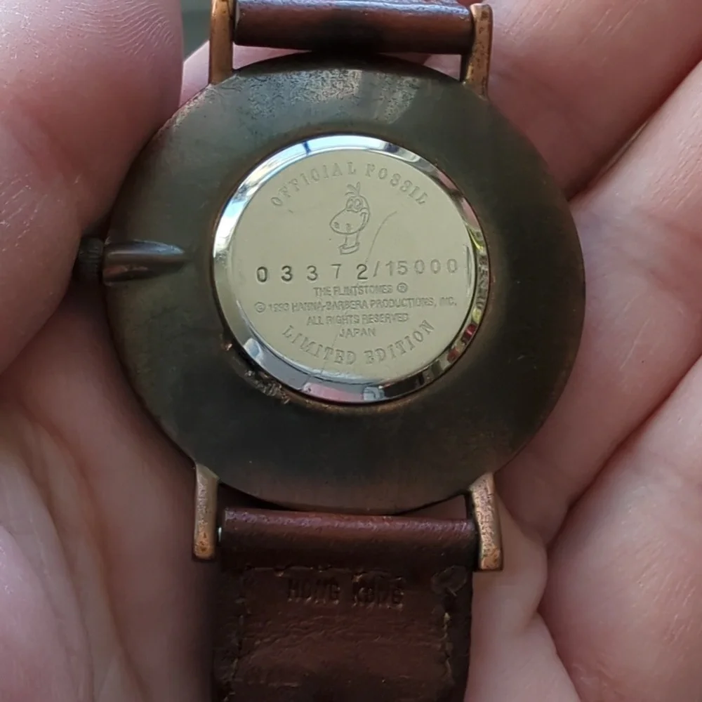 FOSSIL I VTG Limited Edition Collectible 1993 Flintstones Watch w/ Leather Band